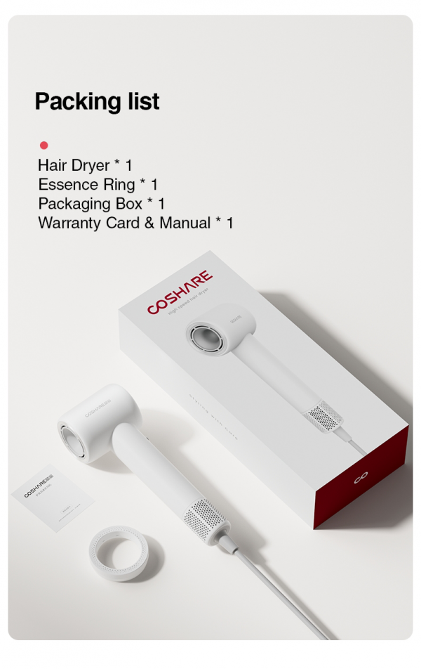 Coshare HD10E Pearl White Hair Dryer with Ionic Technology - 3 Heat Settings - Image 2