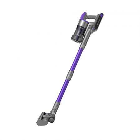 a cordless vacuum cleaner with a purple handle