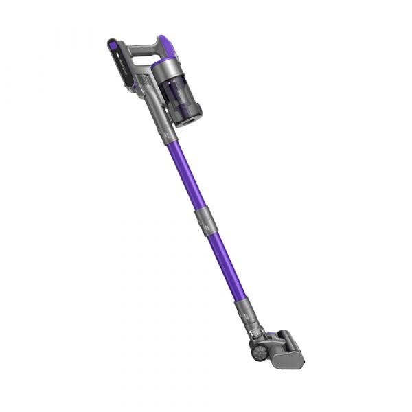a cordless vacuum cleaner with a purple handle