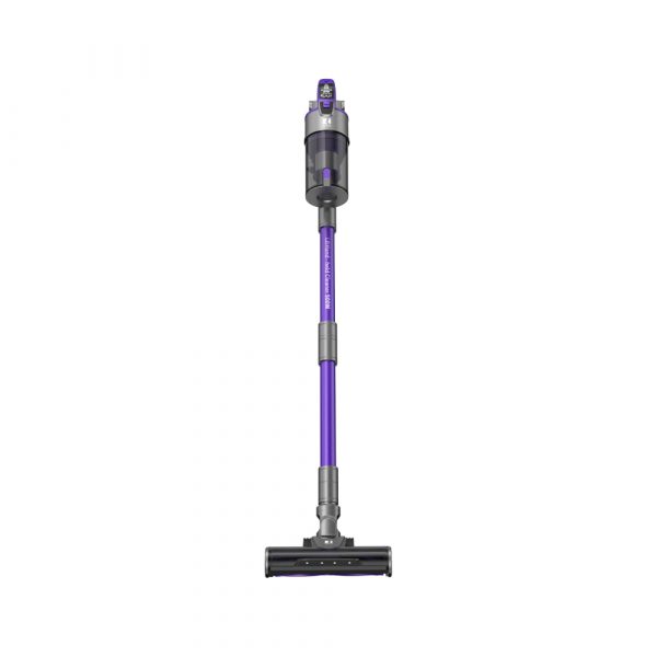 a cordless vacuum cleaner with a purple handle